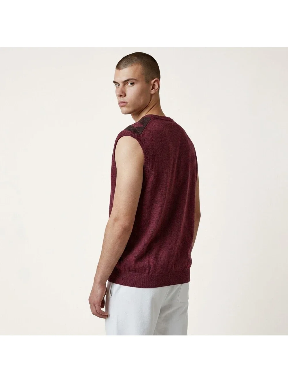 New Leonardo Gavino Vest Men 4XL Red Geometric V-Neck Sleeveless Knit Cotton